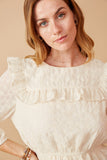 HY6538 NATURAL Plus Ruffled Peplum Embroidered Eyelet Top Front 2