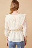 HY6538 NATURAL Plus Ruffled Peplum Embroidered Eyelet Top Back