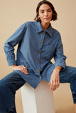 HY6552 BLUE Womens Textured Velvet Yarn Button Up Shacket Pose