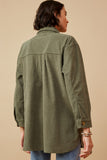 HY6552 OLIVE Womens Textured Velvet Yarn Button Up Shacket Back