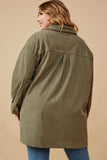 HY6552W OLIVE Plus Textured Velvet Yarn Button Up Shacket Back