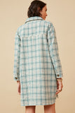 HY6594 MINT Womens Front Pocket Long Line Flannel Shirt Jacket Back