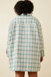 HY6594W MINT Plus Front Pocket Long Line Flannel Shirt Jacket Back