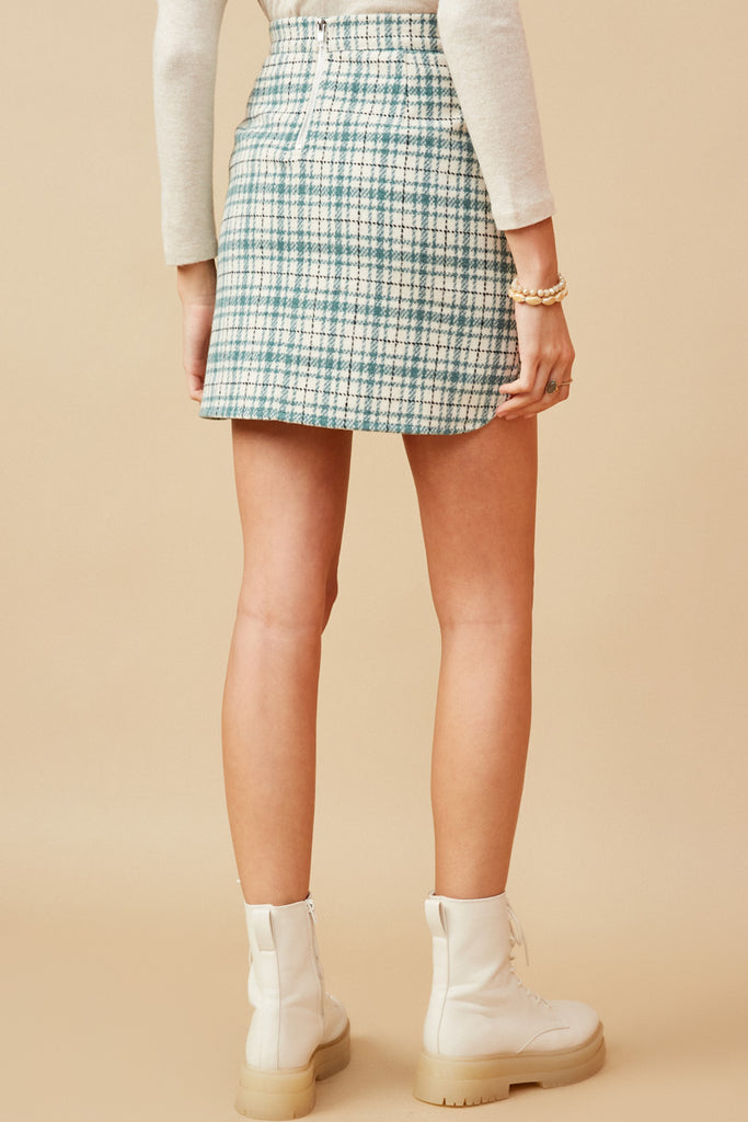 HY6595 MINT Womens Flannel Zip Up Skirt Back