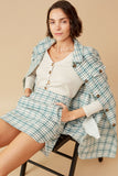 HY6595 MINT Womens Flannel Zip Up Skirt Pose