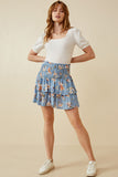 HY6660 BLUE Womens Floral Tiered Skirt With Smocked Panel Waist Full Body