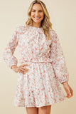 HY6836 Pink Womens Eyelet Embroidered Floral Cinch Waist Top Front
