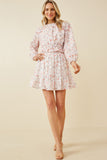 HY6836 Pink Womens Eyelet Embroidered Floral Cinch Waist Top Full Body