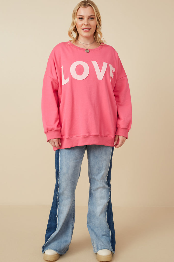 Plus Love Patched French Terry Sweatshirt Full Body