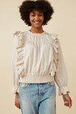 Womens Scallop Lace Detail Ruffled Poplin Top Front
