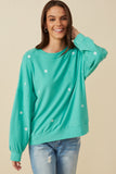 Womens Brushed Textured Floral Embroidered Sweatshirt