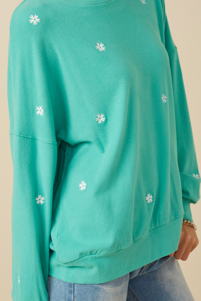 Womens Brushed Textured Floral Embroidered Sweatshirt Detail