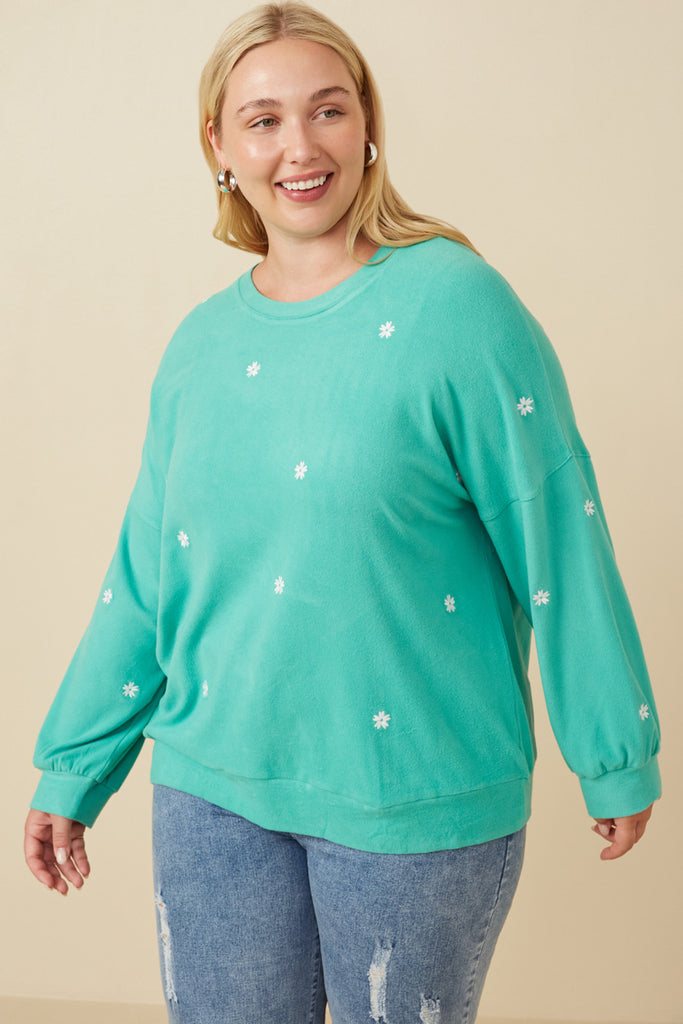Plus Brushed Textured Floral Embroidered Sweatshirt Pose