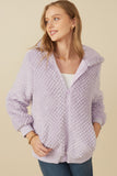 HY7687 Lavender Womens Quilted Plush Hooded Jacket Front