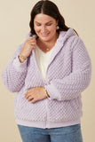 HY7687W Lavender Plus Quilted Plush Hooded Jacket Front