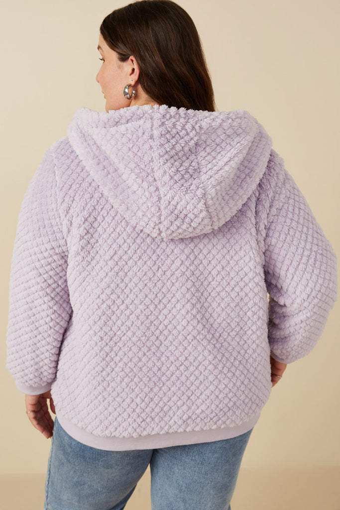HY7687W Lavender Plus Quilted Plush Hooded Jacket Back