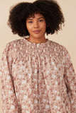 Plus Floral Smocked Yoke Long Sleeve Top Front
